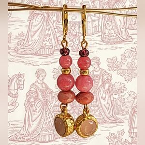 Pink Jade And  Beads Drop Down Earrings